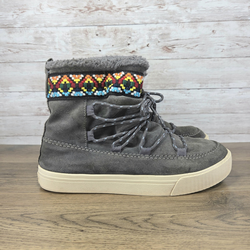 Toms Women's Alpine Gray Suede Faux Fur Lined Winter Boots Waterproof Size 7